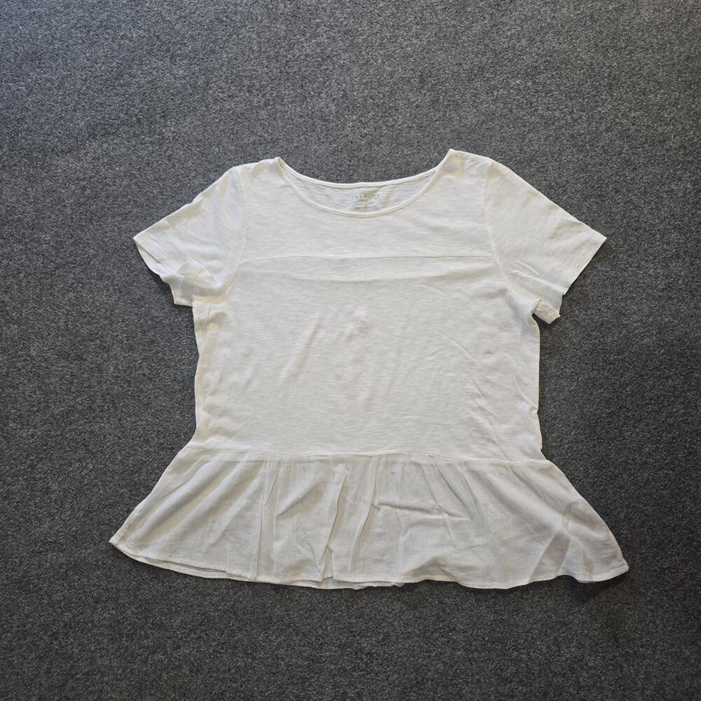Talbots Top Women Size Large Petite White Slub Knit Short Sleeve Capsule Casual